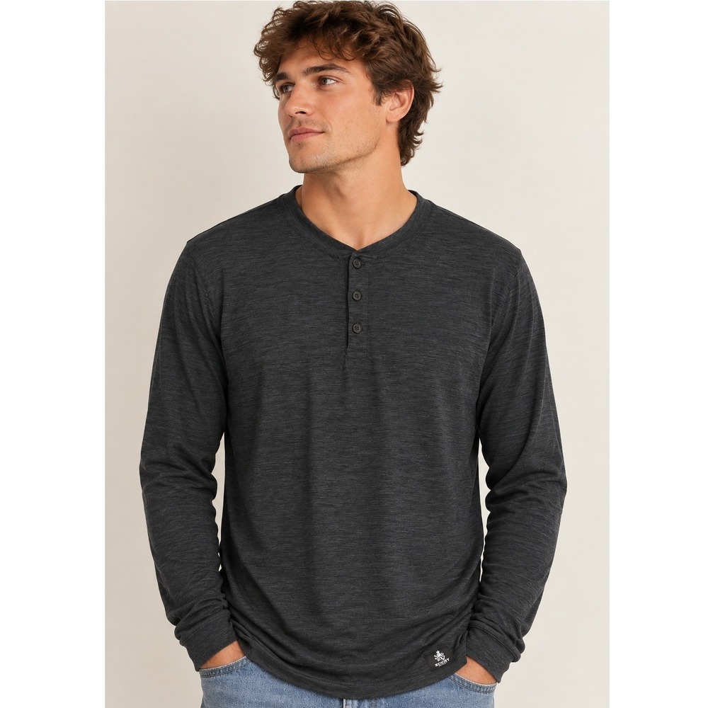 Rugby University Henley Top Mens Medium Gray Long Sleeve Supersoft Stretch Basic